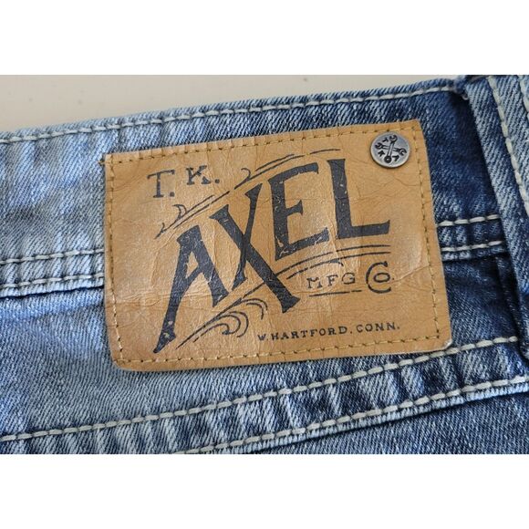 T K Axel Men's (Tagged) W.34 x L.30 Slim Boot Stretch Blue Denim Jeans Pre-Owned - Picture 8 of 13
